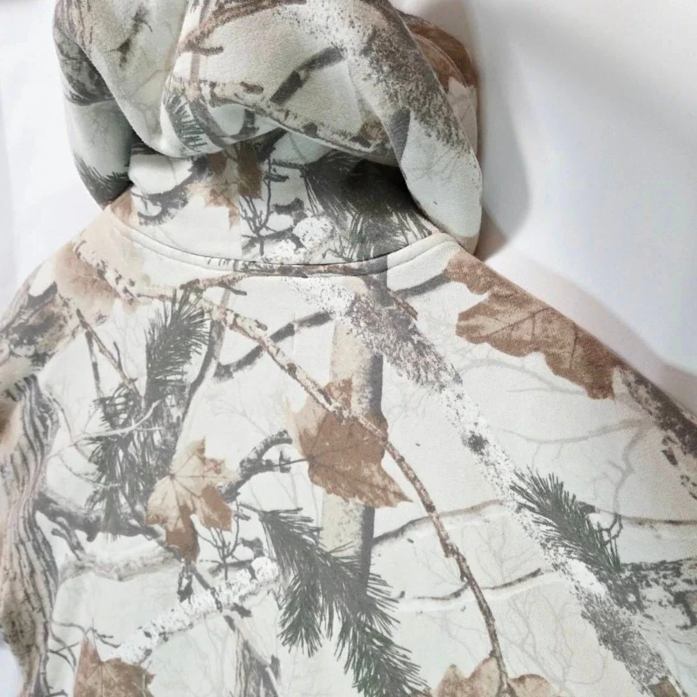 Hollister Boxy Fit Real Tree Fleece Hoodie Mens M Camo Sweatshirt Cream Y2K Zip - Picture 9 of 15